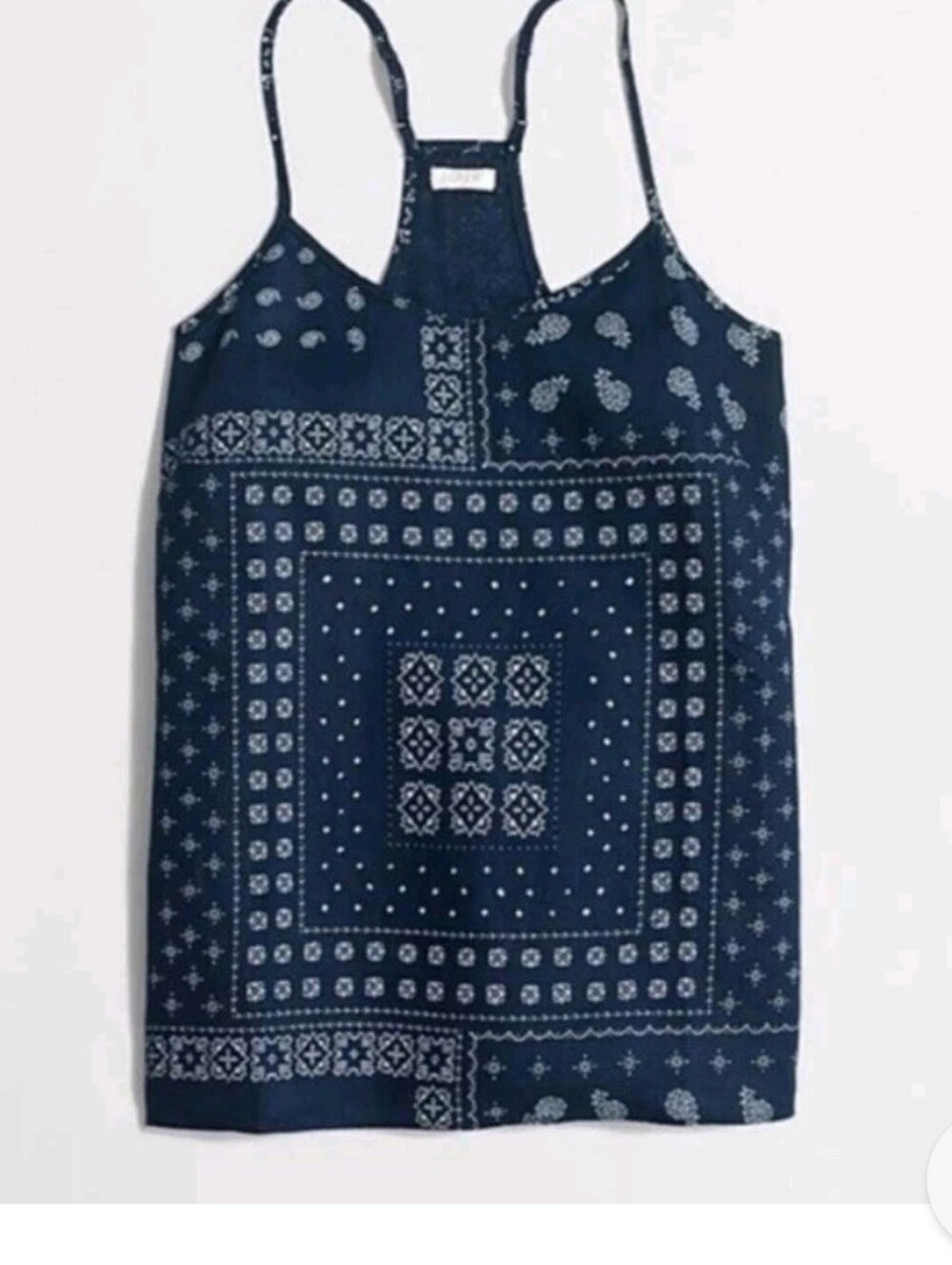 J. Crew Navy Linen Paisley Indigo Bandana Tank Top Size 0 Adjustable straps